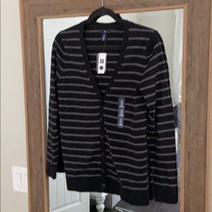 NWT Gap Deep V Gray and Black Striped Cardigan-M